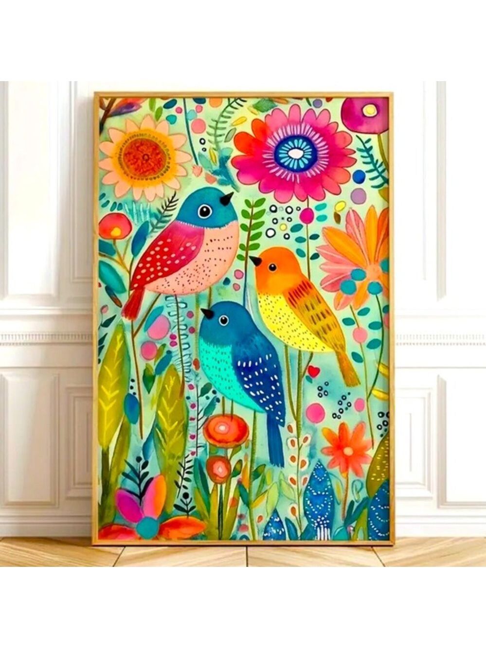 Bohemian Bird & Flower Canvas Print Wall Art